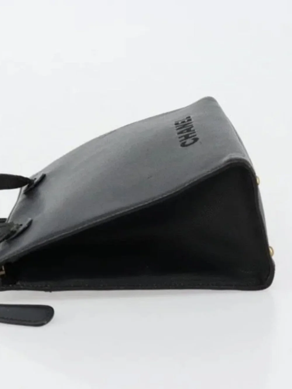 CHANEL Tote Bag Grained Calf Skin Black Gold CC Auth 178022